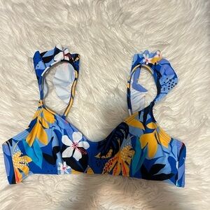 Blue & Yellow Floral Bikini Top